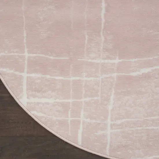 5' Pink and Ivory Abstract Geometric Round Rug Photo 4