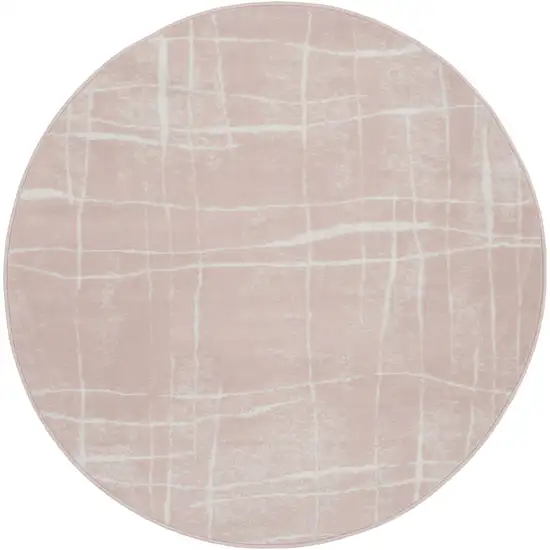 5' Pink and Ivory Abstract Geometric Round Rug Photo 2