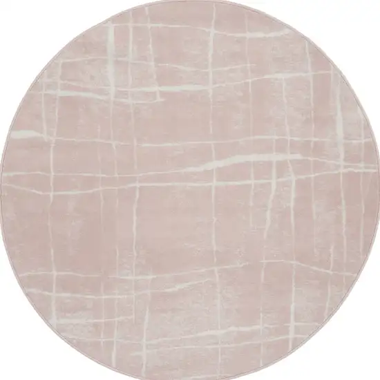 5' Pink and Ivory Abstract Geometric Round Rug Photo 6