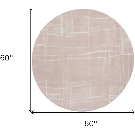 5' Pink and Ivory Abstract Geometric Round Rug Photo 3