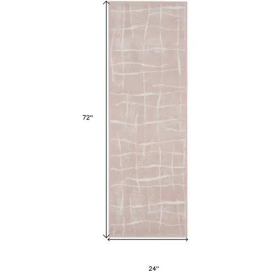 6' Pink and Ivory Abstract Geometric Runner Rug Photo 3