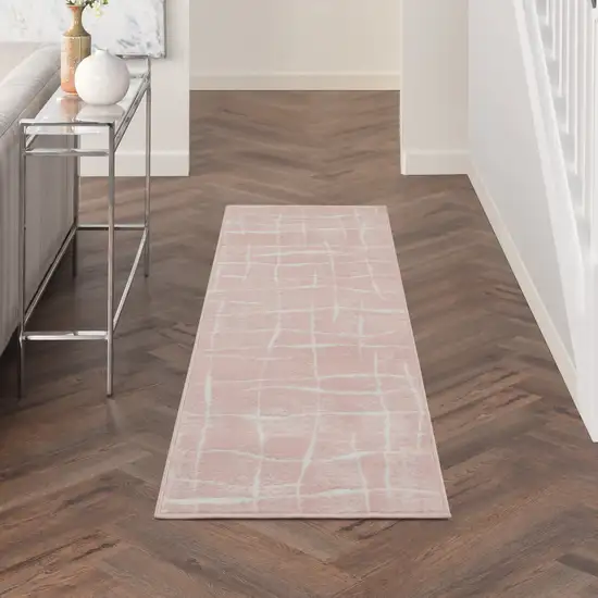 6' Pink and Ivory Abstract Geometric Runner Rug Photo 8