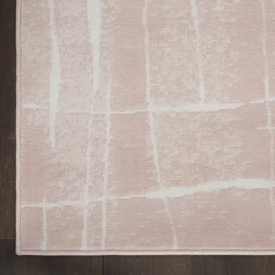 6' Pink and Ivory Abstract Geometric Runner Rug Photo 4