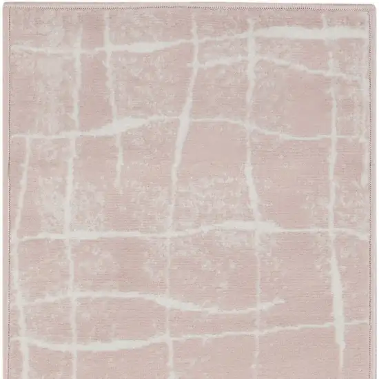 6' Pink and Ivory Abstract Geometric Runner Rug Photo 6