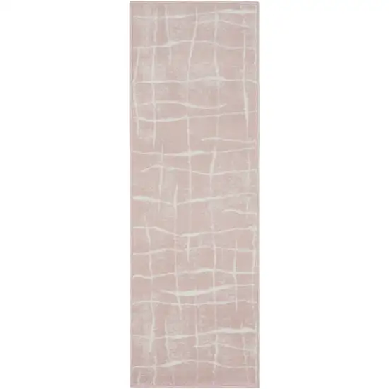 6' Pink and Ivory Abstract Geometric Runner Rug Photo 2