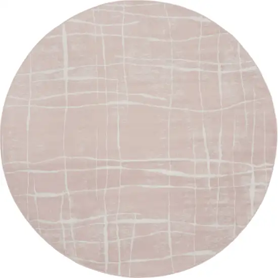 8' Pink and Ivory Abstract Round Rug Photo 2