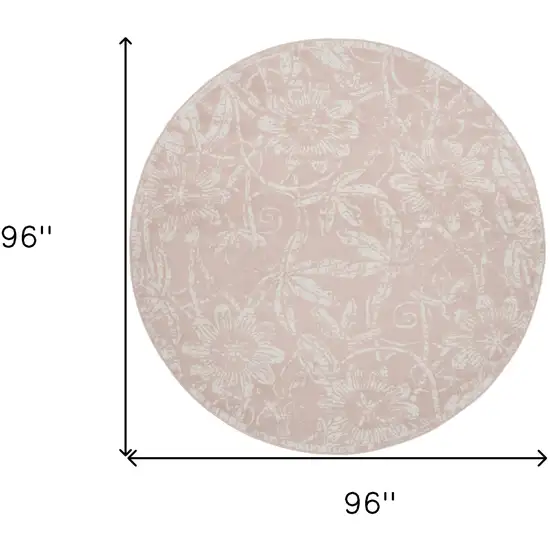 8' Pink and Ivory Floral Distressed Round Rug Photo 3