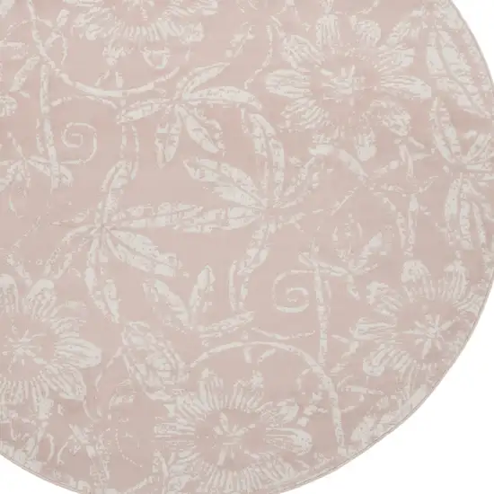 8' Pink and Ivory Floral Distressed Round Rug Photo 5