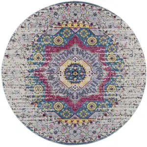 Photo of 6' Pink and Ivory Round Medallion Power Loom Area Rug