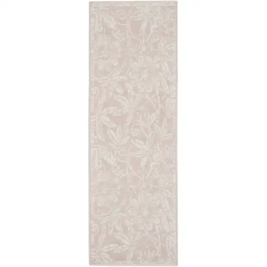 8' Pink and Ivory Tropical Floral Distressed Non Skid Runner Rug Photo 2