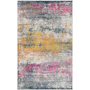 Photo of 8' Pink and Orange Abstract Power Loom Runner Rug