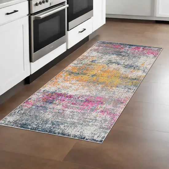 8' Pink and Orange Abstract Power Loom Runner Rug Photo 1