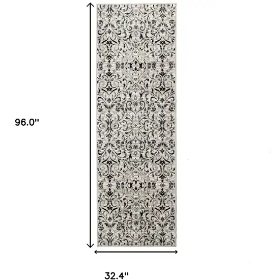 8' Platinum Floral Vines Power Loom Stain Resistant Runner Rug Photo 8