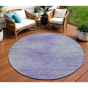 Photo of 8' Plum And Purple Round Abstract Washable Indoor Outdoor Area Rug