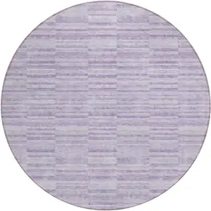 Photo of 8' Plum And Purple Round Striped Washable Indoor Outdoor Area Rug