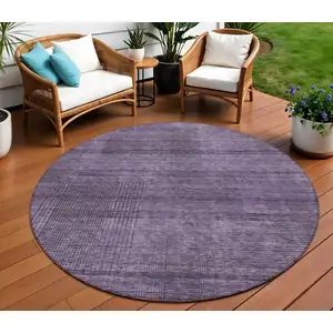 Photo of 8' Plum Purple And Gray Round Striped Washable Indoor Outdoor Area Rug