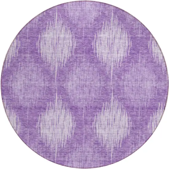 8' Plum Purple And Lavender Round Ikat Washable Indoor Outdoor Area Rug Photo 2