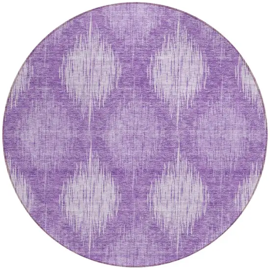 8' Plum Purple And Lavender Round Ikat Washable Indoor Outdoor Area Rug Photo 5