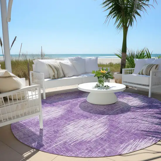 8' Plum Purple And Lavender Round Ikat Washable Indoor Outdoor Area Rug Photo 6