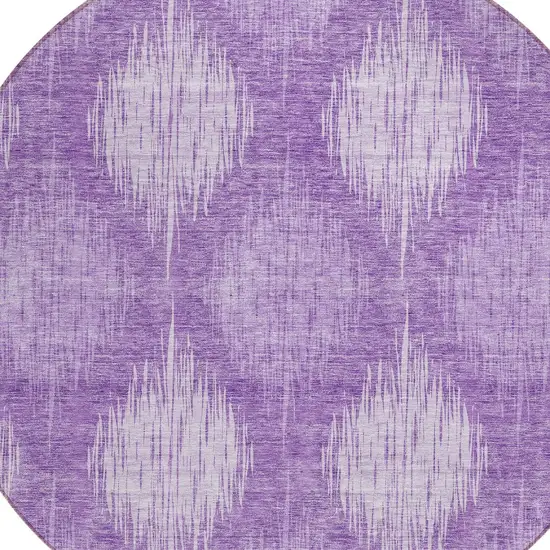 8' Plum Purple And Lavender Round Ikat Washable Indoor Outdoor Area Rug Photo 4