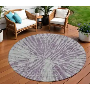 Photo of 8' Purple And Gray Round Abstract Washable Indoor Outdoor Area Rug