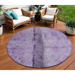 Photo of 8' Purple And Lavender Round Abstract Washable Indoor Outdoor Area Rug