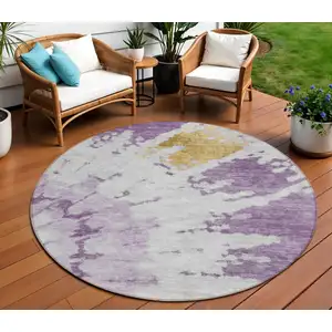 Photo of 8' Purple And Lavender Round Abstract Washable Indoor Outdoor Area Rug