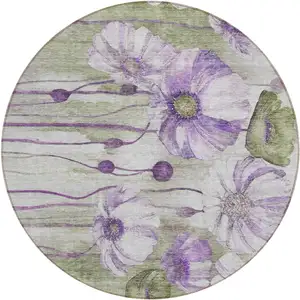 Photo of 8' Purple And Lavender Round Floral Washable Indoor Outdoor Area Rug