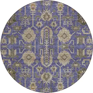 Photo of 8' Purple Beige And Taupe Round Oriental Washable Indoor Outdoor Area Rug