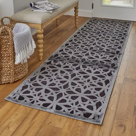 8' Purple Brown and Gray Geometric Power Loom Runner Rug Photo 5