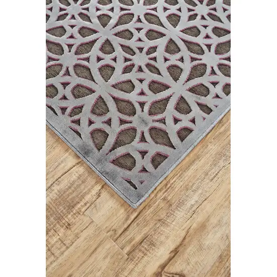 8' Purple Brown and Gray Geometric Power Loom Runner Rug Photo 4