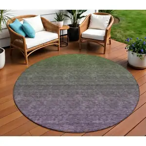 Photo of 8' Purple Charcoal And Green Round Ombre Washable Indoor Outdoor Area Rug