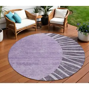 Photo of 8' Purple Eggplant And Lavender Round Abstract Washable Indoor Outdoor Area Rug