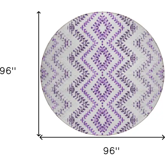 8' Purple Eggplant And Lavender Round Geometric Washable Indoor Outdoor Area Rug Photo 3