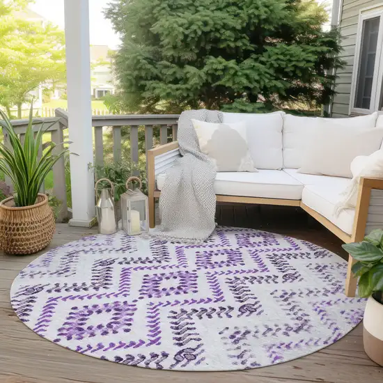 8' Purple Eggplant And Lavender Round Geometric Washable Indoor Outdoor Area Rug Photo 6