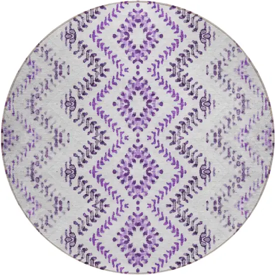 8' Purple Eggplant And Lavender Round Geometric Washable Indoor Outdoor Area Rug Photo 2