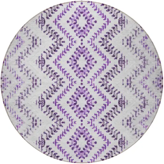 8' Purple Eggplant And Lavender Round Geometric Washable Indoor Outdoor Area Rug Photo 5