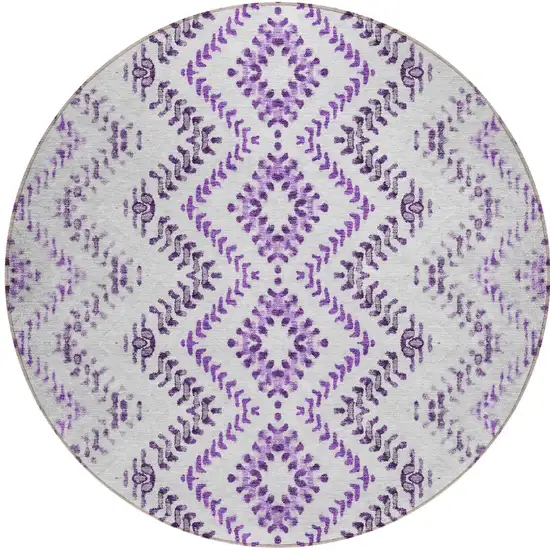 8' Purple Eggplant And Lavender Round Geometric Washable Indoor Outdoor Area Rug Photo 4