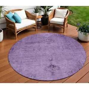 Photo of 8' Purple Eggplant And Lavender Round Oriental Washable Indoor Outdoor Area Rug