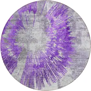 Photo of 8' Purple Gray And Charcoal Round Abstract Washable Indoor Outdoor Area Rug