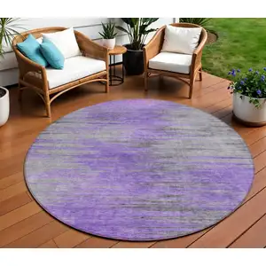 Photo of 8' Purple Gray And Charcoal Round Abstract Washable Indoor Outdoor Area Rug