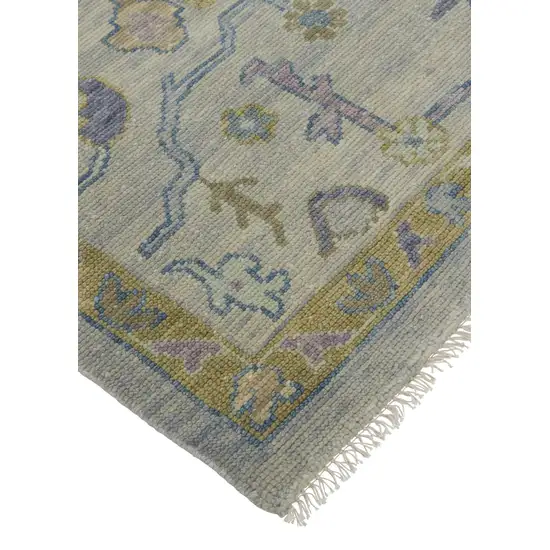 8' Purple Gray and Gold Wool Oriental Hand Knotted Runner Rug With Fringe Photo 4