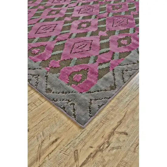 8' Purple Gray and Taupe Geometric Power Loom Runner Rug Photo 4