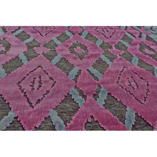 8' Purple Gray and Taupe Geometric Power Loom Runner Rug Photo 6