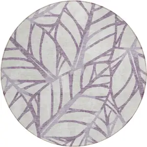 Photo of 8' Purple Lavender And Beige Round Floral Washable Indoor Outdoor Area Rug