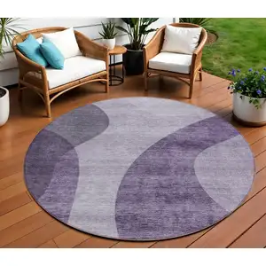 Photo of 8' Purple Lavender And Eggplant Round Abstract Washable Indoor Outdoor Area Rug