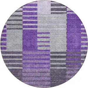 Photo of 8' Purple Lavender And Eggplant Round Striped Washable Indoor Outdoor Area Rug