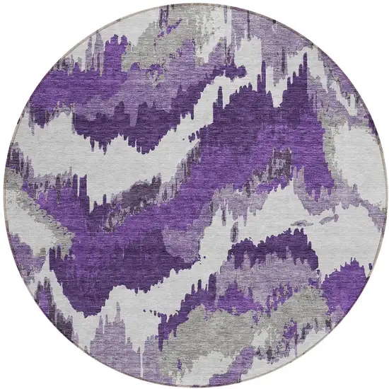 8' Purple Lavender And Gray Round Abstract Washable Indoor Outdoor Area Rug Photo 6