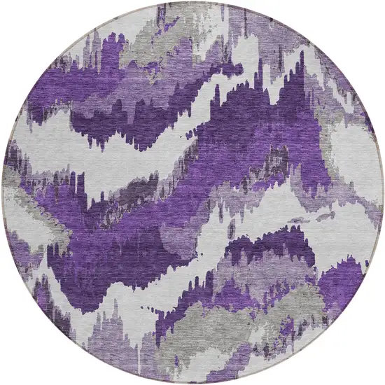 8' Purple Lavender And Gray Round Abstract Washable Indoor Outdoor Area Rug Photo 2