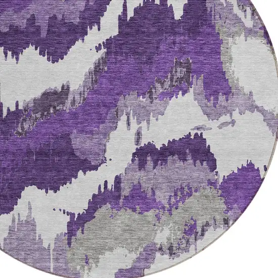 8' Purple Lavender And Gray Round Abstract Washable Indoor Outdoor Area Rug Photo 5